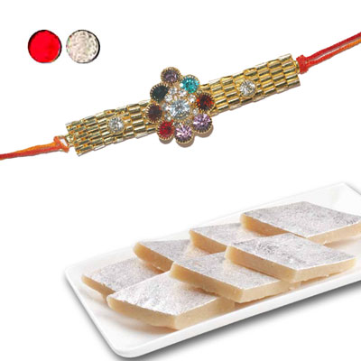 "Stone Rakhi - SR-9020 -120 (Single Rakhi), 250gms of Kaju Kathili - Click here to View more details about this Product